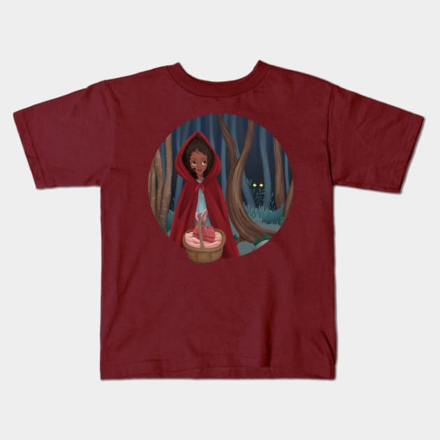 Red Riding Hood in the Deep Dark Woods Kids T-Shirt by LunarFox